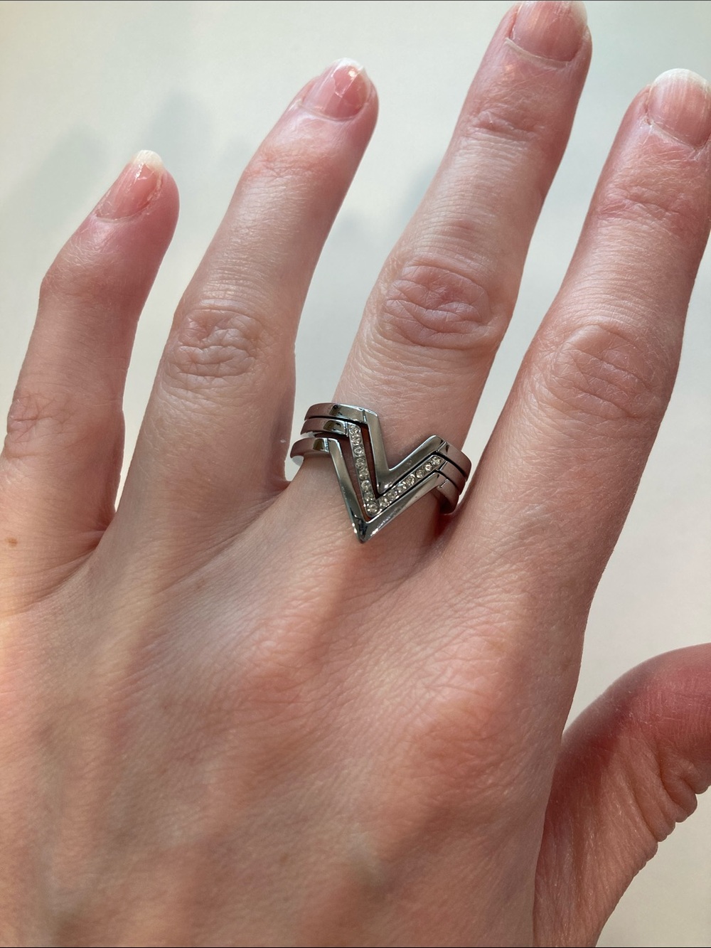Rebecca Minkoff Silver V-Stack Ring with Pavé Accents